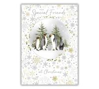 Nigel Quiney Special Friends Christmas Card, Single - Christmas Cards 2024 with Penguins in the Snow Artistic Festive Design and Special Finish - Eco-Friendly Xmas Cards with Envelope
