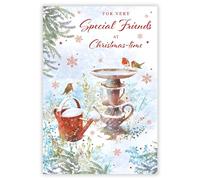 Nigel Quiney Special Friends Christmas Card, Single - Christmas Cards 2024 with Robins and Winter Garden Artistic Festive Design and Special Finish - Eco-Friendly Xmas Cards with Envelope