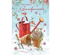 Nigel Quiney Special Grandparents Christmas Card - Robins and Watering Can with Foil Finish - Eco-Friendly and Recyclable