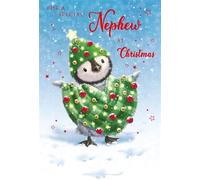Nigel Quiney Special Nephew Christmas Card - Christmas Tree Penguin with a Foil Finish - Eco-Friendly and Recyclable