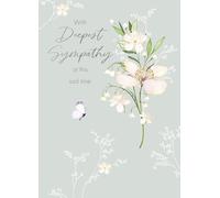 Nigel Quiney Sympathy Card - White Flowers & Butterfly Design - Sentimental Verse - Caring Thoughts Condolence Greeting Card with Envelope