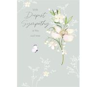 Nigel Quiney Sympathy Card - White Flowers & Butterfly Design - Sentimental Verse - Premium Caring Thoughts Condolence Greeting Card with Envelope - Eco-Friendly and Recyclable