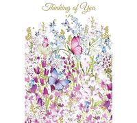 Nigel Quiney Thinking of You Card - Purple Flowers and Butterflies with Foil Details - Eco-Friendly and Recyclable