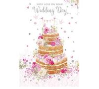 Nigel Quiney Wedding Day Card (NQ-DS622) - Pretty Floral Cake - Foil & Flitter Finish
