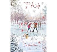 Nigel Quiney Wife Christmas Card - Couple Ice Skating in Snowy Park with Foil Finish - Eco-Friendly and Recyclable