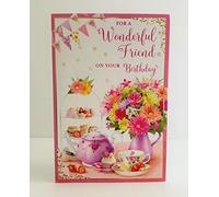 Nigel Quiney Wonderful Friend Birthday Card - Afternoon Tea Flowers