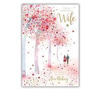 Nigel Quiney Wonderful Wife' Large Birthday Card - Cherry Blossom Walk Embossed with Foil - Eco-Friendly & Recyclable