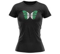 Nigeria Flag Butterfly Womens T Shirt Nigerian Supporters Football World Tee, S, Black