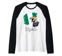 Nigeria Flag Grey Crowned Crane National Bird Raglan Baseball Tee