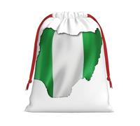 Nigeria Flag Map Print Santa Sack Drawstring Bags For Presents, Reusable Plush Holiday Fabric Gift Bags- L Size
