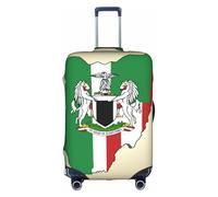 Nigeria Flag Map With Horse Pattern Print Travel Elastic Suitcase Luggage Baggage Cover Protector, Washable And Anti-Scratch, White, XL
