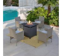Nigeria Grey Rattan Garden Chair Set with Fire Pit Table, 4 Chairs Home Detail Grey One Size