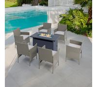 Nigeria Grey Rattan Garden Chair Set with Fire Pit Table, 6 Chairs Home Detail Grey One Size