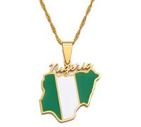 Nigeria Map Flag Pendant Necklaces Gold Color Nigerian Maps Jewelry Patriotic Accessory For Women Men(Gold Color,60cm)