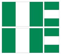 Nigeria, Nigerian Flag Vinyl Stickers,4 Pack, Multi-Colour, 100mm x 60mm and 60mm x 36mm, Waterproof Car Van Laptop Decals