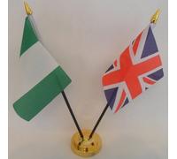 Nigeria Nigerian Union Jack 2 Flag Friendship Table Display With Gold Base