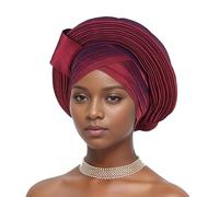 Nigeria Raw Silk Auto Geles Wedding Party Head Wraps Headwear Female Headbands 2024 African Headtie Hat Women's Already Made Head Tie (Burgundy)