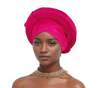 Nigeria Raw Silk Auto Geles Wedding Party Head Wraps Headwear Female Headbands 2024 African Headtie Hat Women's Already Made Head Tie (Rose Red)