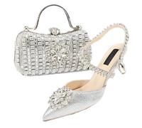 Nigerian Style Rhinestone Heels Gold Bag Set Italian Women's Luxury Party Pumps with Mini Clutch for Wedding