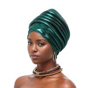 Nigerian Turban African Headscarf Auto Gele Headties Party Headdress, Green, 5 1/8-5 5/8