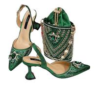 Nigerian Wedding Heels Rhinestone Bag Set Women's Italian Stlye Party Pumps with Matching Clutch for Bridal
