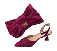 Nigerian Women's Luxury Heels Rhinestone Bag Set Italian Style Party Pumps with Matching Clutch for Wedding