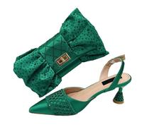 Nigerian Women's Luxury Heels Rhinestone Bag Set Italian Style Party Pumps with Matching Clutch for Wedding