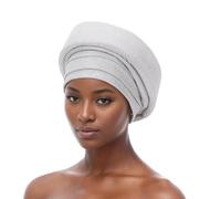 Nigerian women's turban African headscarf sprinkled with gold layered shiny Gele, Silver, 5 1/8-5 5/8