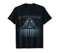 Night Airport Runway Lights Aviation Aircraft Landing T-Shirt