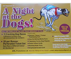 NIGHT AT THE DOGS - 9 GREAT DOG RACES ON DVD- GREAT FOR FUN OR FUNDRAISING- PRINTABLE FUN MONEY DISC