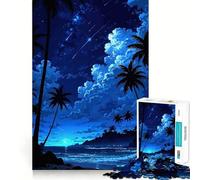Night Beach with Palm Trees Hard Jigsaw Puzzle for Adults 1000 Pieces Brain Skill Together Fun Exact Edge Creative Gift (38x26cm)