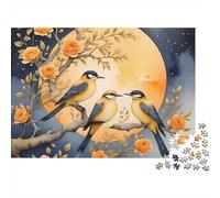 Night Birds Moon 1000pc Thick Cardboard Jigsaw Puzzle for Stress Relief Seekers Christmas Gathering Home Decor Classroom Puzzle Activity Gift Idea 52x38cm/1000pcs