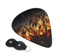 Night brown wheat Guitar Picks 6 Pcs, 0.46mm Thickness Celluloid Plectrum with Leather Picks Holder, Personalized Guitar Pick for Bass Electric Acoustic Guitars Lovers Gift