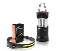 Night Buddy LED Headlamp Rechargeable Flashlight for Adults Camping Essentials Backpacking Lights 4X Brighter Other Headlight Headband Lamp 5 Light Modes Hiking Gear Must Haves (Headlamp + Lantern)