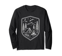 Night Campfire Minimalist Monoline Badge Long Sleeve T-Shirt