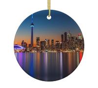 Night Canada Christmas Decorations Ceramic Ornament,Personalised Print Circular Shape Hanging Ornament