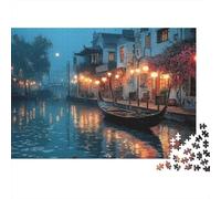 Night Canal Scene 1000pc Jigsaw Puzzle for Adults Cosy Night In Stress Relief Puzzle Brain Teaser Eco-friendly 38x26cm/1000pcs