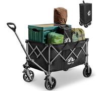Night Cat Camping Trolley Cart: Folding Wagon with Wheels 150L Large Capacity 100KG Trailer Collapsible with Removable Fabric for Picnic Transport Outdoor Garden Beach