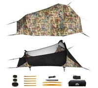 Night Cat Hammock Tent for 1 Person: Triangle Flat Bottom Hammock with Mosquito Net and Outdoor Camping Waterproof Tarp for Backpacking in Jungle