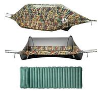 Night Cat Lay Flat Hammock: Flat Bottom with Mosquito Net Waterproof Rainfly for 1 Person Camping in Garden Backyard Wild Camouflage Pro