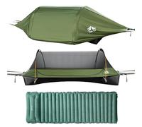 Night Cat Lay Flat Hammock: Flat Bottom with Mosquito Net Waterproof Rainfly for 1 Person Camping in Garden Backyard Wild Green Pro