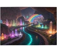Night Cave Crystals Rainbow Flowing River 500 Piece Wooden Jigsaw Puzzle, 20.5x15 Inch
