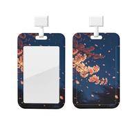 Night Cherry Art Id Badge Holder with Lanyard-Vertical Card Protector Clear Abs Hard Shell, Retractable Reel for Work Office