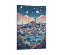Night City Mosque Wall Art, Unique Print, Cityscape Poster, Special Canvas Picture, Distinctive Decor for Living Room Poster Decorative Painting Canvas Wall Posters And Art Picture Print Modern Family