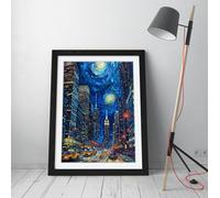 Night city skyscrapers lights Stunning Framed Wall Art Print Picture - A3 - Black Frame