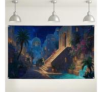 Night Cityscape Backdrop, Exotic Oasis Theme Decorations, Indoor/Outdoor Photography Background for Events, Ideal for Celebrations and Parties 71x43 Inch