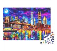 Night Cityscape Lights 1000 Piece Jigsaw Puzzle Neon NYC Skyline Reflection for Adults Educational Game Home Decoration Challenge High Difficulty Male And Female Birthday 52x38cm/1000pcs Gifts