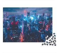Night Cityscape Lights Premium 1000 Piece Jigsaw Puzzle for AdultsFuturistic City with Glowing Neon Lights Thick Sturdy Vibrant Challenging Stress Relief Game 70x50cm/1000pcs