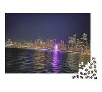 Night Cityscape View 1000 Piece River City Lights Jigsaw Puzzle For Adults Thick Card Board Relaxation Difficult Game Wall Decoration & Gifts 52x38cm/1000pcs