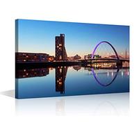 Night Cityscape Wall Art Glasgow Skyline Wall Decoration for Living Room Glasgow Wall Paintings 1 Piece Home Decor Canvas Wall Art Modern Artwork Giclee Wooden Framed Ready to Hang (24"W x 16"H)